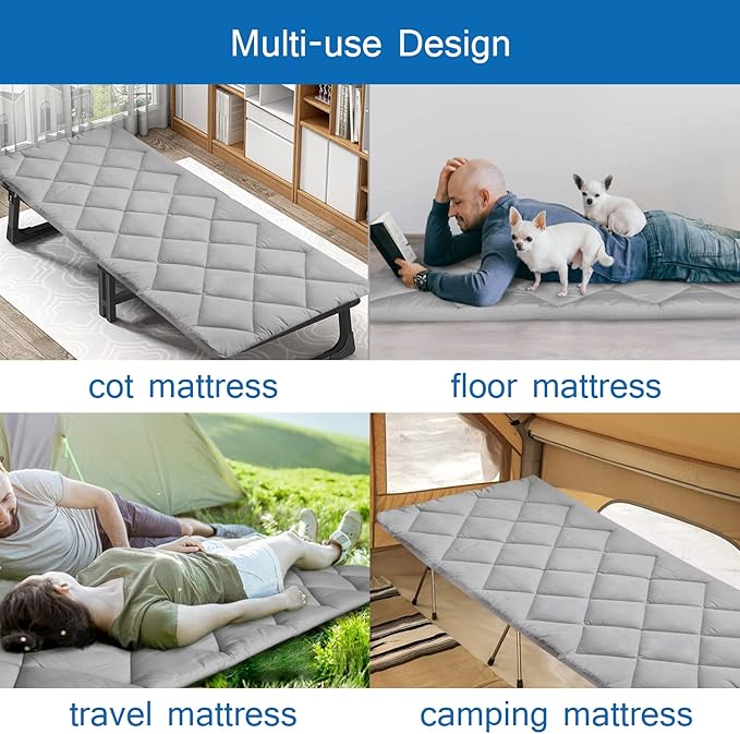 Cot Mattress Pad (Improved Thickness) Quilted Cot Pads for Camping, Sleeping Mattress Topper 30" X 75" for Camp/Rv Bunk/Narrow Twin Beds
