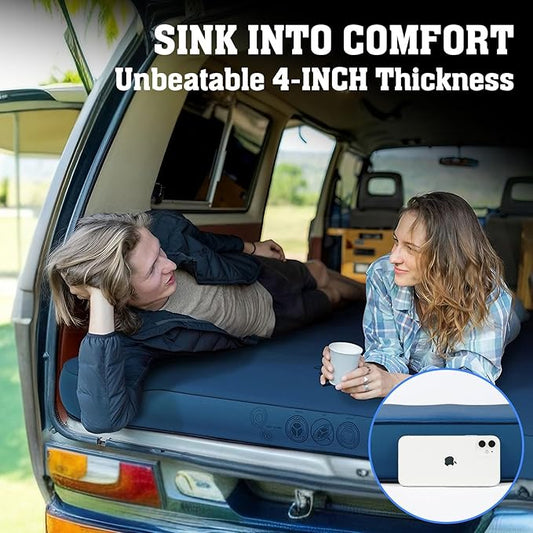 Hikenture Extra Thick Double Self Inflating Sleeping Pad, 9.5 R Camping Mattress 2 Person, Inflatable Foam Camping Pad with Pump Sack, Portable 4 in Thickness Comfort Plus Camping Mat for 4-Season