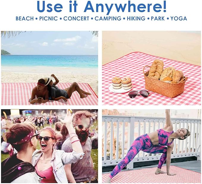 GIVERARE Picnic Beach Blanket Extra Large, XL Sandproof Waterproof Outdoor Camping Blankets 80x60in, Sand Free Oversized Mat, Quick Drying Portable Mats for Travel, Hiking, Music Festival, Lawn-Red