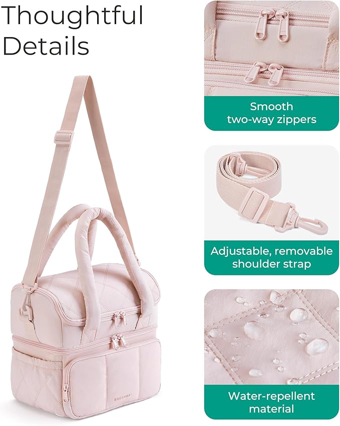 BAGSMART Lunch Bag Women, Double Deck Insulated Lunch Box, Quilted Puffer Lunch Tote, Leakproof, Durable & Reusable Large Lunch Cooler For Work Picnic Travel Meal Prep, Gray
