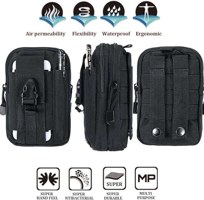 Tactical Molle Pouch, Universal EDC Waist Bag Pouches, Outdoor Belt Bags Gear Tool Gadget Pocket with Cell Phone Holster