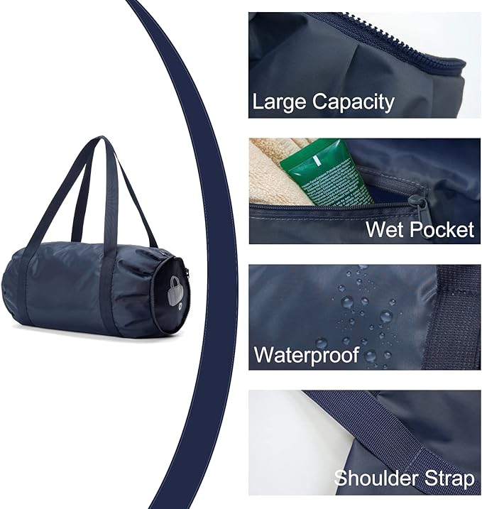 Small Gym Bag, Waterproof Overnight Weekender Bag with Capacity 25L Portable Shoulder Bag for Travel Sport Duffel Bag for Yoga Hiking Camping Trip (Navy)