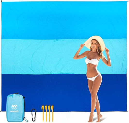Beach Blanket Waterproof Sandproof Beach Mat 79" X 83" /10'x9'for 2-8 Adults Quick Drying Outdoor Picnic Mat Beach Accessories for Travel, Camping, Hiking