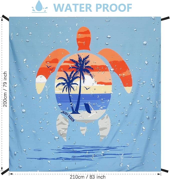 Beach Blanket Waterproof Sandproof Beach Mat 79" X 83" /10'x9' for 2-8 Adults Quick Drying Outdoor Picnic Mat Beach Accessories for Travel, Camping, Hiking