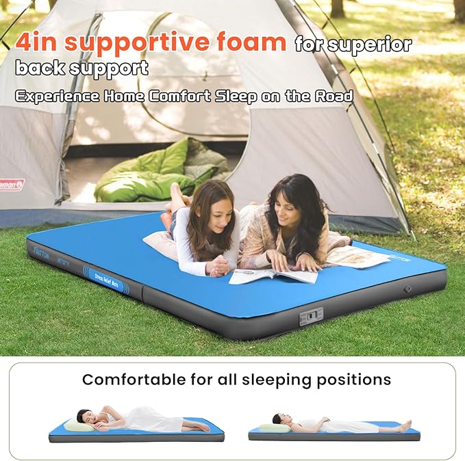 Self Inflating Sleeping Pad with Built-in Electric Pump, 4" Ultra Thick Memory Foam Double Camping Mattress, Fast Deflating Camping Sleeping Pad, 4 Season Insulated Sleeping Pad for Hiking, Tent, Car