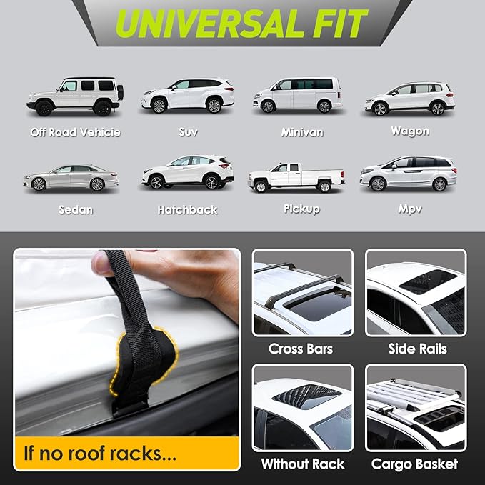 Car Rooftop Cargo Carrier Bag -100% Waterproof 20 Cu Ft Anti-Rip/Scratch Car Roof Bag for All Vehicles with/Without Roof Rack, Includes Protective Mat, Luggage Lock, 4 Door Hooks