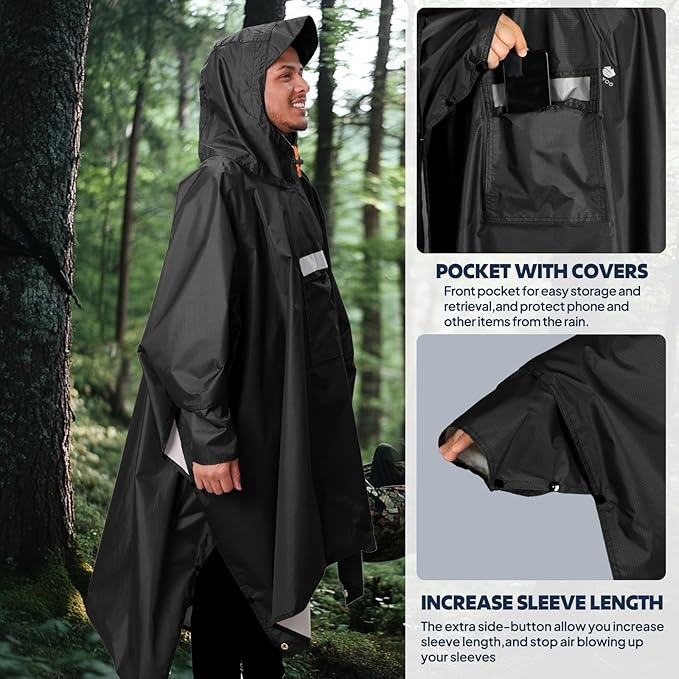 ANYOO Hooded Rain Poncho for Adults Waterproof Lightweight Rain Coat for Men Women Reusable Rain Jacket for Emergency Outdoor
