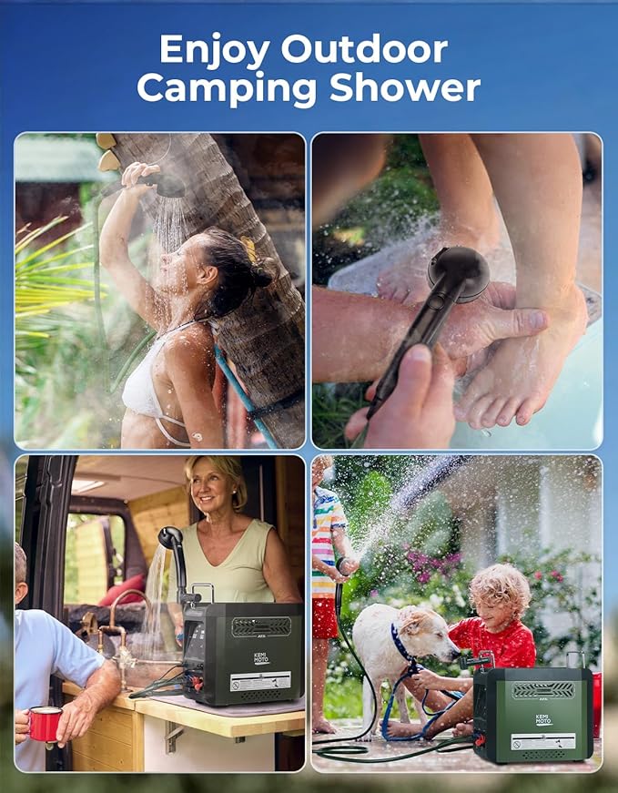 KEMIMOTO Portable Water Heater Constant Temperature, Propane Water Heater with Pump, Max 100 Mins 3s Instant Hot 20,000 BTU, 4000mAh Rechargeable Battery, Suits for Outdoor Camping Hunting Cleaning