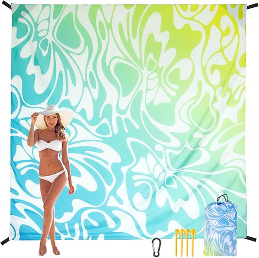 Beach Blanket, Sandproof Beach Mat, Waterproof Quick Drying Lightweight Outdoor Aztec Picnic Mat 79" X 83" for 2-4 Adults with Pocket for Travel, Camping, Hiking