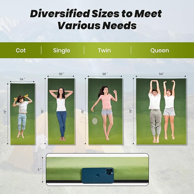 Memory Foam Camping Pad, Camping Sleeping Pad, Camping Mattress Pad with Pillow & Travel Bag, Portable Floor Mat Roll Up for Guest Adults Side Sleepers Indoor Outdoor Travel