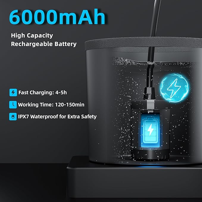 Moriko Portable Camping Shower, 6000mAh Rechargeable Shower Pump, Filtered Shower Head & 5 Gallons Foldable Bucket, Outdoor Shower for Hiking Beach, Travel, Pet Bath, Car Washing, Surf & Boat Cleaning