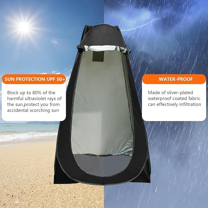Camping Shower Tent,Pop Up Privacy Tent with Solar Shower Bag,Waterproof Pop Up Shower Tent for Portable Outdoor Toilet Shower Changing Room Sun Shelter Camping (Black/Camouflag/Green)