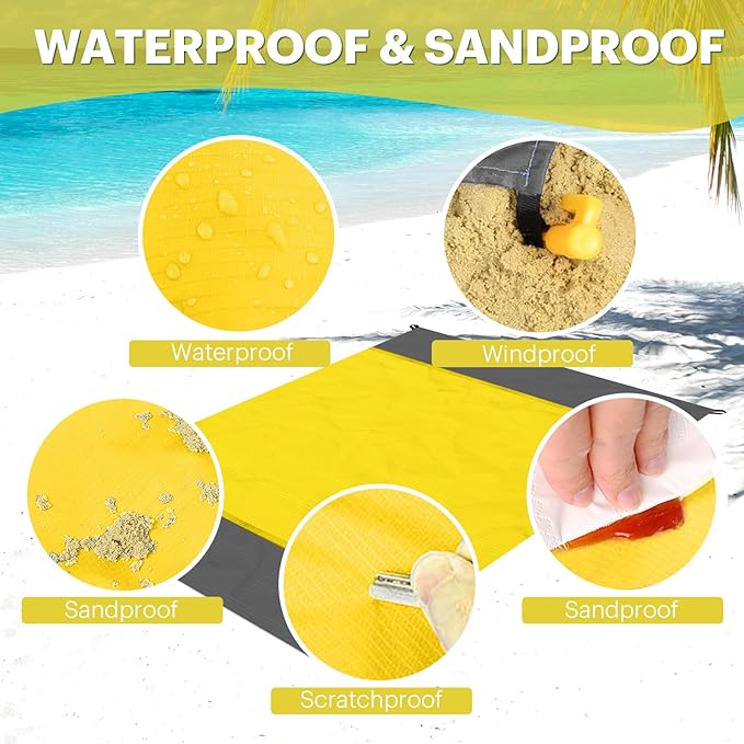 EASYFUN Beach Blanket Sandproof Oversized, 79''×83'' Extra Large Beach Mat, Portable Picnic Mat for Travel Camping Hiking, Lightweight Beach Essentials Family Water Resistant Mat Nylon 210T