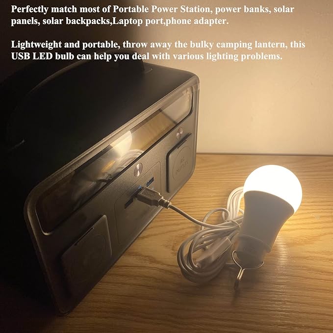 Taysing USB Light,USB Lamp,Camping Lights,7W Dimmable Hanging Portable Emergency Light Tent Lights for Power Station Solar Panel Charger Power Bank Power Outage Camping Outdoor Hurricane,2 Pack 3000K