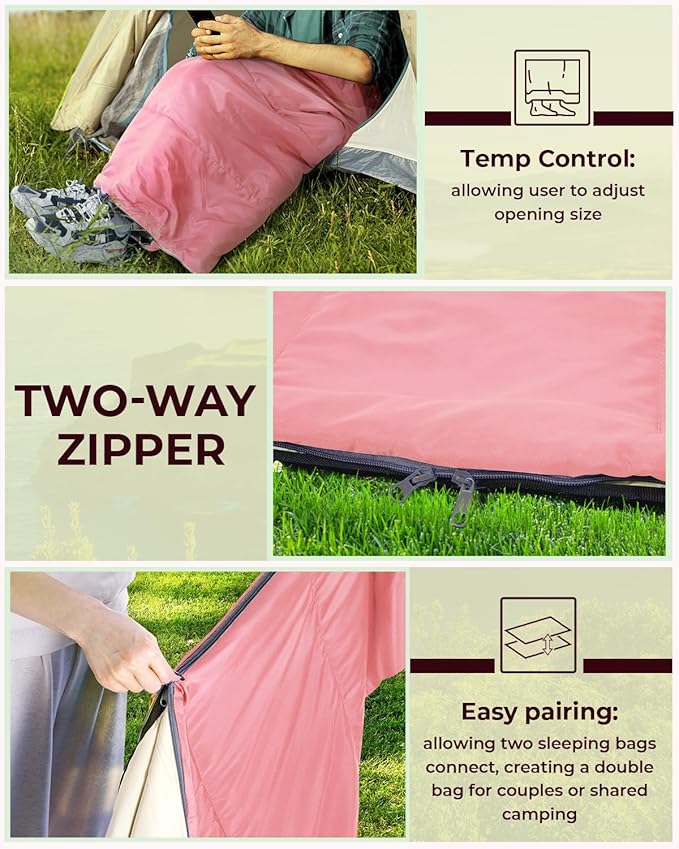 Sleeping Bag, Ohuhu Lightweight Sleeping Bag 3 Season Warm Weather Portable Compact Sleeping Bags for Adult Kids with Carry Bag for Camping Hiking Backpacking and Outdoors 59℉-77℉