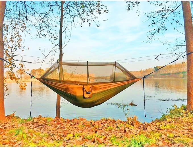 Sunyear Camping Hammock, Portable Single & Double Hammock with Net, 2 Person Hammock Tent with 2 * 10ft Straps, Best for Outdoor Hiking Survival Travel