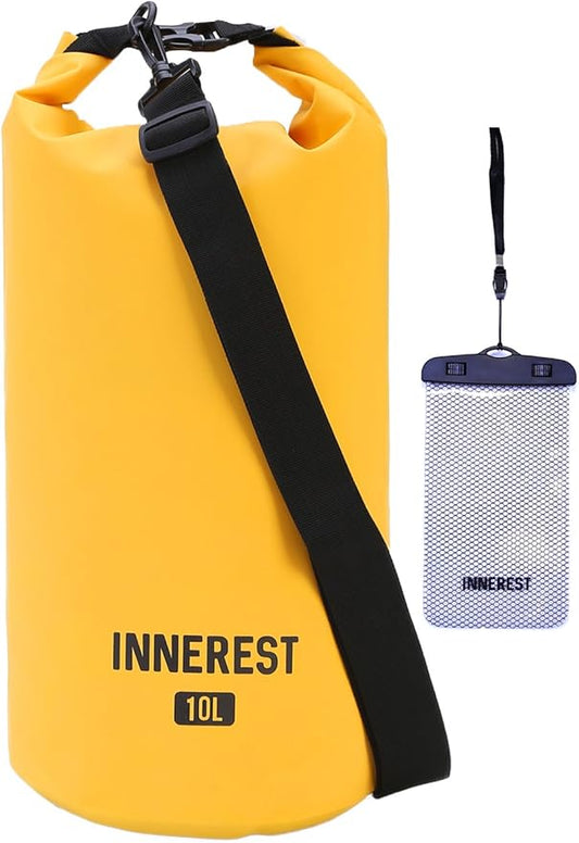 Waterproof Dry Bag Lightweight Sack for Outdoor Water Recreation Beach Boating Camping Fishing Kayaking with a Waterproof phone pouch (Matte Yellow, 10L)