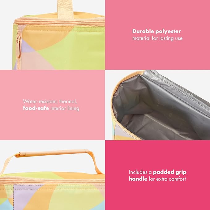 THIRTY-ONE Gifts Insulated Bucket Tote, Reusable Insulated Lunch Bag with Zipper Closure, Pastel Perfection