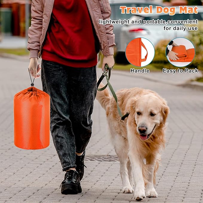 BWOGUE Large Outdoor Dog Bed, Portable Waterproof Camping Mat, Washable Travel Mat with Carry Bag for Medium and Large Dogs, 57"X39" (Orange)