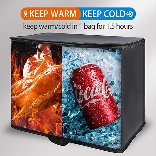 Bodaon 2-Pack Insulated Reusable Grocery Bag with Zippered Top, X-Large Frozen Foods Cold, Cooler Shopping Accessories, Insullated Bags, Black