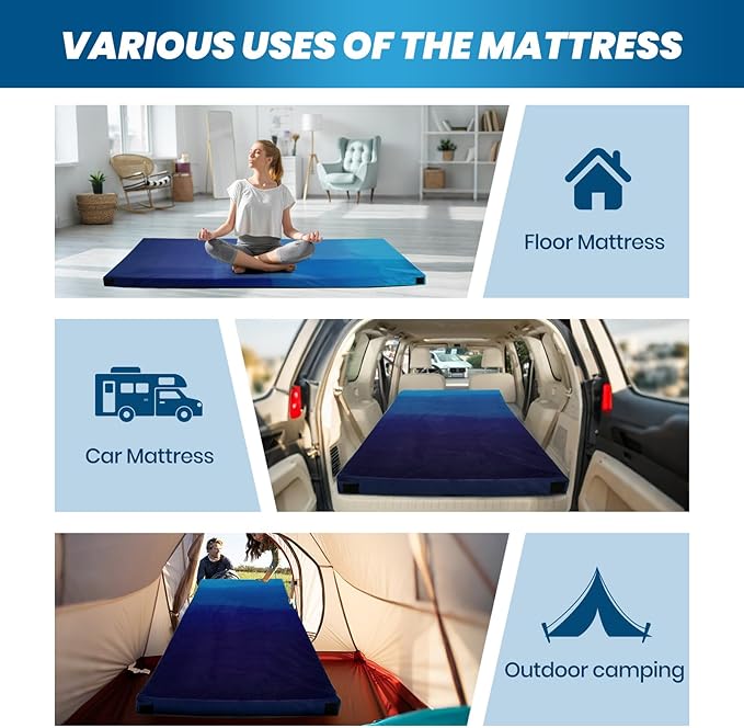 Memory Foam Camping Pad, Camping Sleeping Pad, Camping Mattress Pad with Pillow & Travel Bag, Portable Floor Mat Roll Up for Guest Adults Side Sleepers Indoor Outdoor Travel