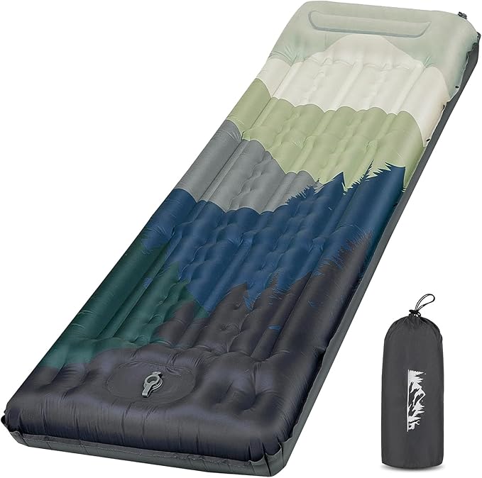 Camping Sleeping Pad Extra Thick 5 Inch Inflatable Camping Pad with Pillow Sleeping Mat Built-in Foot Pump Portable Lightweight Camping Air Mattress for Backpacking Hiking Tent