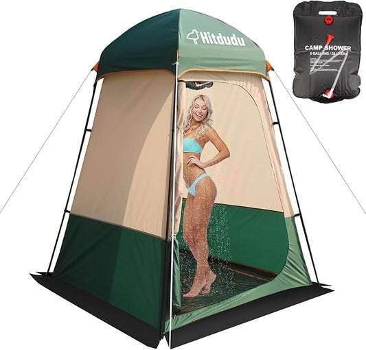 Shower Tent, Privacy Dressing Room, Camping Shelter, or Portable Toilet Stall with Water Bag for Camping, Beach
