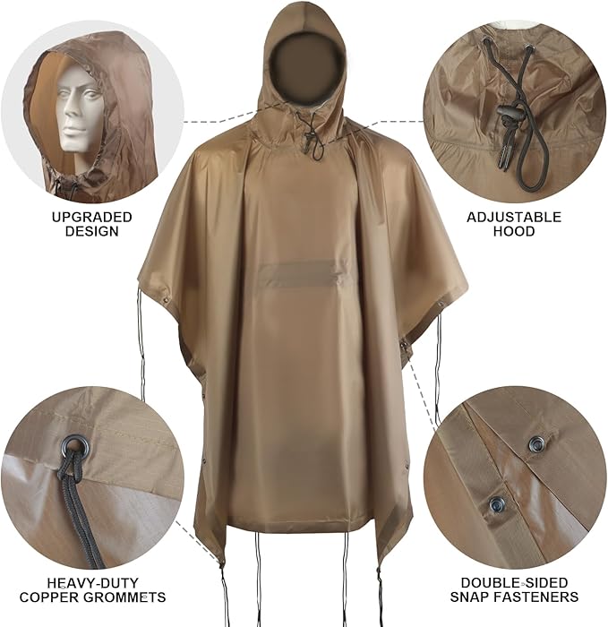 Camo Rain Poncho, Multi Use Waterproof Rain Coat