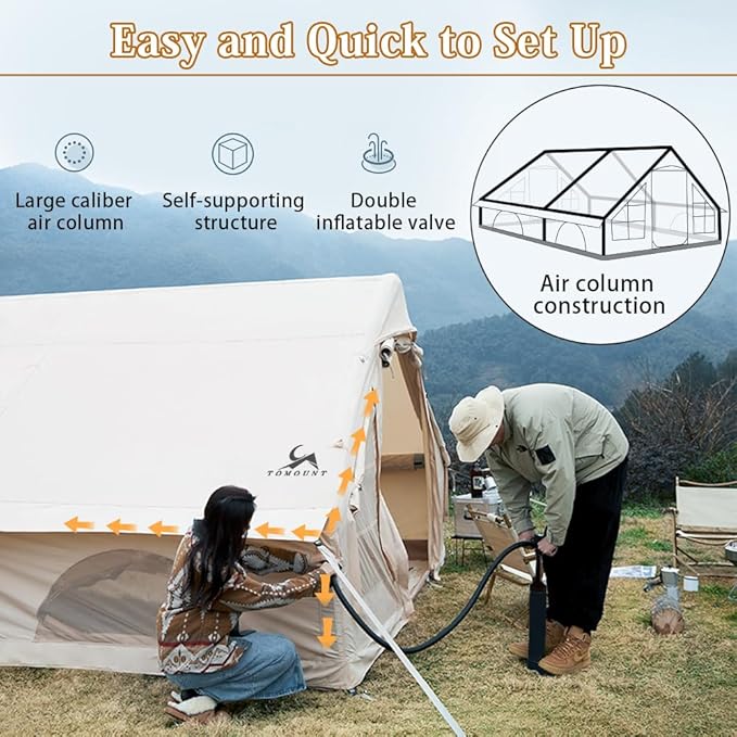 Inflatable Camping Tents Air Glamping Tents 4 Season Waterproof Easy Set up Cabin House Tent Blow up Tent for Family Camping