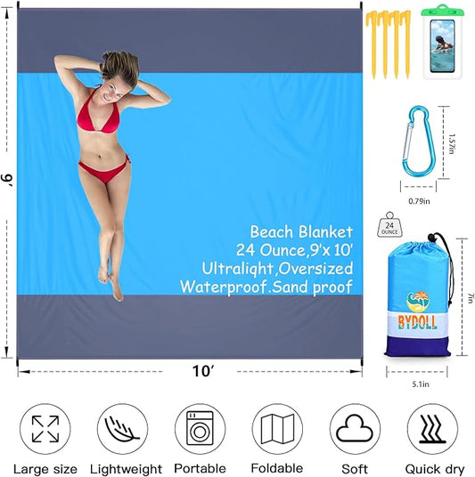 BYDOLL Beach Blanket 78''X81'' 4-7 Adults Oversized Lightweight Waterproof Sandproof Blanket for Beach Large Picnic Mat Travel Camping