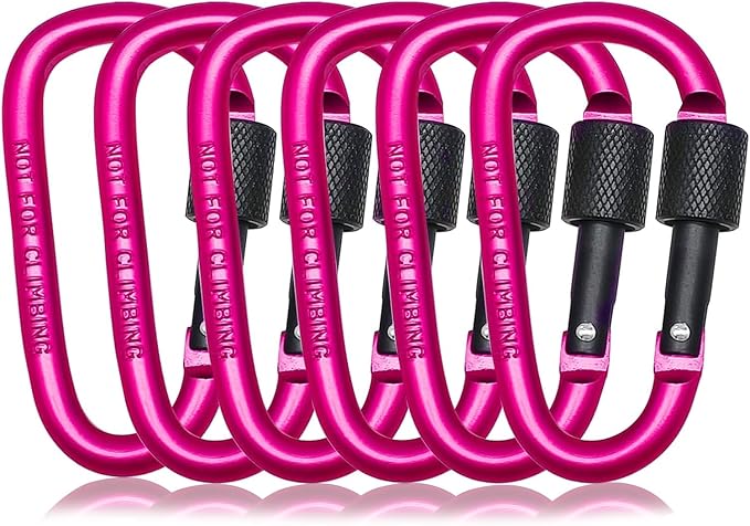 6 Pack Small Locking Carabiner Clips - 3 Inch Aluminum Alloy D-Ring Key Hooks with Twist Lock, Secure for Keys, Pet Leash, Travel Accessories (Not for Climbing)