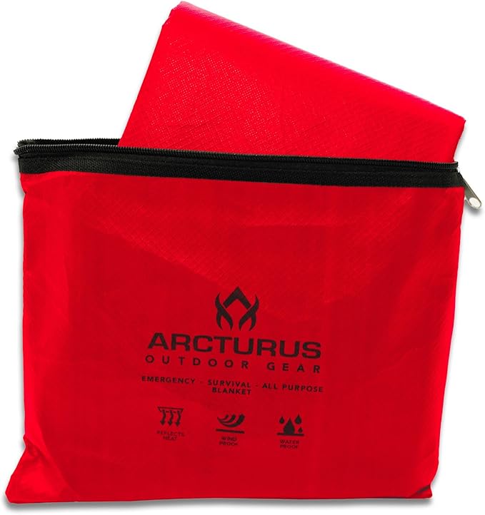 Arcturus Heavy Duty Survival Blanket – Insulated Thermal Reflective Tarp - 60" x 82". All-Weather, Reusable Emergency Blanket for Car or Camping (Red)