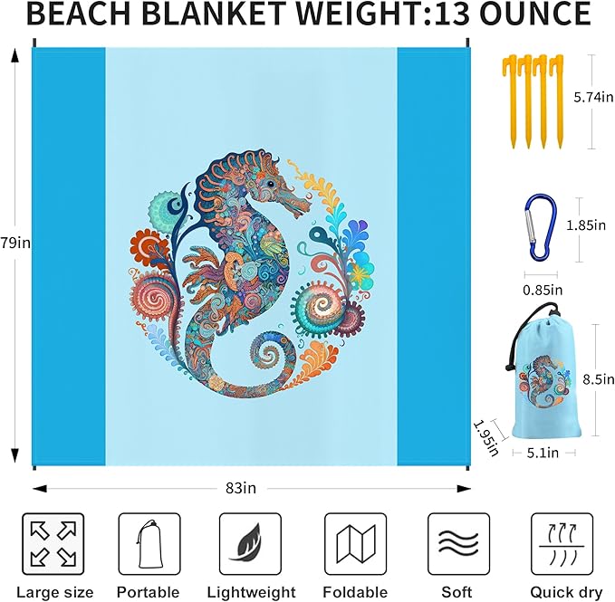 Large Beach Blanket Waterproof Sandproof 79"x 83" for 1-4 Adults,Quick Drying Beach Mat,Lightweight & Durable,Beach Essentials for Family Beach Camping Travel Picnic(2pcs)