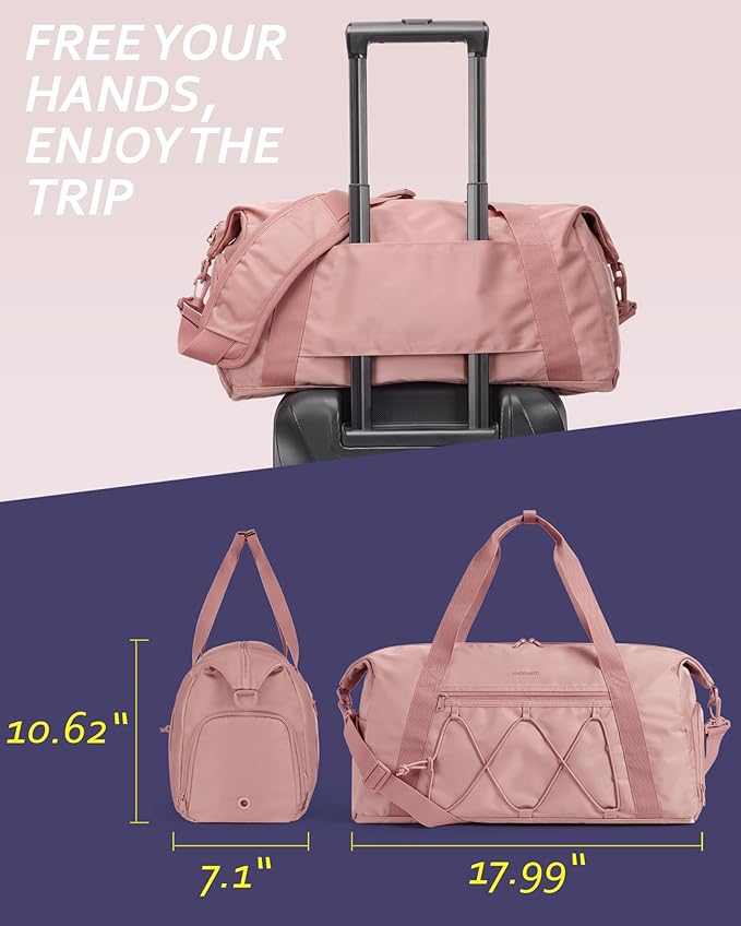 BAGSMART Small Gym Duffel With Shoe Compartment & Wet Pocket, Lightweight Sports Travel Carry On, Weekender Overnight Bag, Water Resistant Tote for Swimming Yoga, Dark Pink