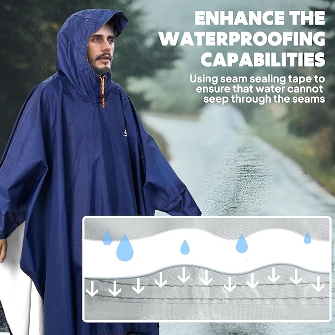 ANYOO Hooded Rain Poncho for Adults Waterproof Lightweight Rain Coat for Men Women Reusable Rain Jacket for Emergency Outdoor
