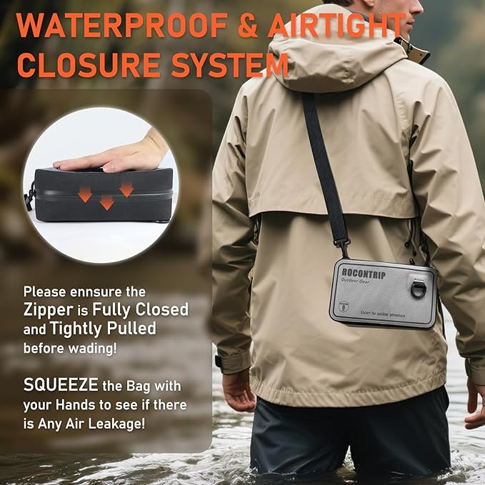 ROCONTRIP 100% Waterproof Dry Bag, Dry Waist Pack with Airtight Zipper Adjustable Strap Sling Bag Lightweight Crossbody Dry Bag for Kayaking Snorkelling and Swimming