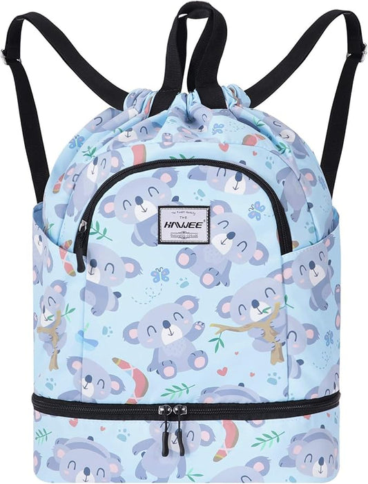 Dry Wet Drawstring Backpack with Shoe Compartment for Women Adjustable Gym Bag