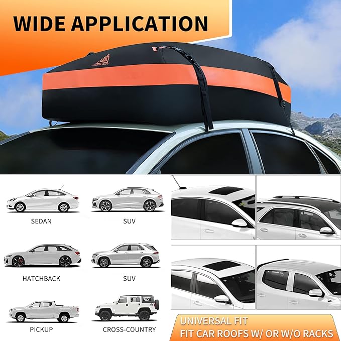 Car Rooftop Cargo Carrier Bag, 21 Cubic Feet Waterproof Heavy Duty 720D Car Roof Cargo Carrier for All Vehicle with/Without Racks - Storage Bag, Anti-Slip Mat,4 Door Hooks & 2 Extra Straps