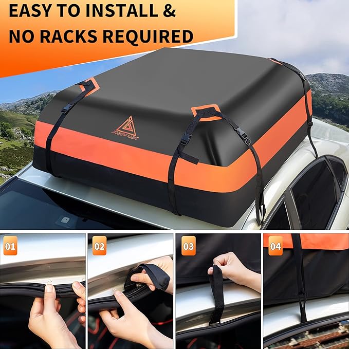 Car Rooftop Cargo Carrier Bag, 21 Cubic Feet Waterproof Heavy Duty 720D Car Roof Cargo Carrier for All Vehicle with/Without Racks - Storage Bag, Anti-Slip Mat,4 Door Hooks & 2 Extra Straps