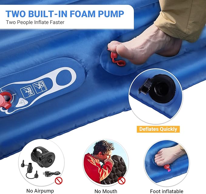 KINGCAMP Double Sleeping Pad, Comfortable Extra Thick 3.9in Camping Mattress 2 Person, Lightweight Inflatable Air Mat for Backpacking, Hiking, Tent