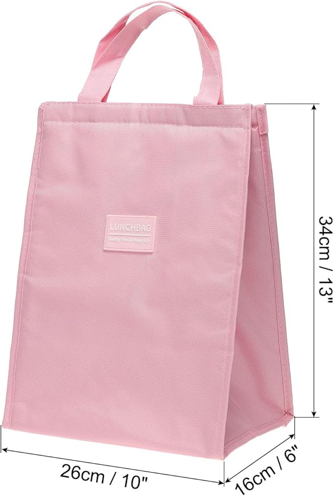 PATIKIL Insulated Lunch Bags, 10"x6"x13" Reusable Bento Bags Thermal Lunch Tote Portable Food Containers Bag for Men and Women, Pink