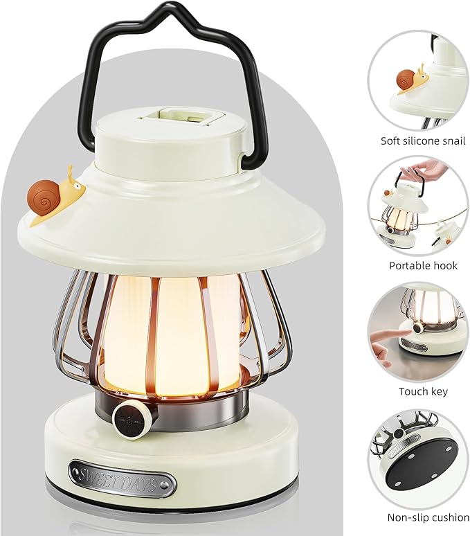 HOMY New Gear lamp for Kids Set Toddler Flashlight Convenient LED Light Rechargeable Battery Operated Outdoor Indoor Essentials Table Portable Night Light White Snail Electric Camping Lanterns Gift