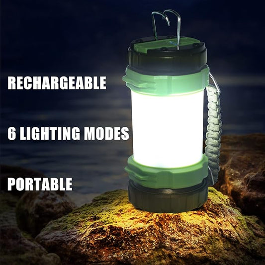 Camping Lantern Rechargeable LED Flashlight,6 Modes Torch,IPX4 Waterproof,Portable Light with Two-Way Hook and USB Cable for Camping, Hiking, Hurricane,Emergency,Outage