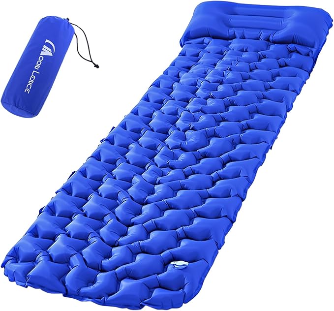 MOON LENCE Sleeping Pad for Camping, Inflatable Sleeping Mat Camping Mat with Pillow, Compact Ultralight Waterproof Camping Mattress for Backpacking, Hiking, Traveling (Azure)