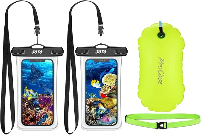 JOTO Waterproof Phone Pouch up to 7.0" Bundle with Swimming Bubble Safety Float with Adjustable Waist Belt