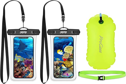 JOTO Waterproof Phone Pouch up to 7.0" Bundle with Swimming Bubble Safety Float with Adjustable Waist Belt