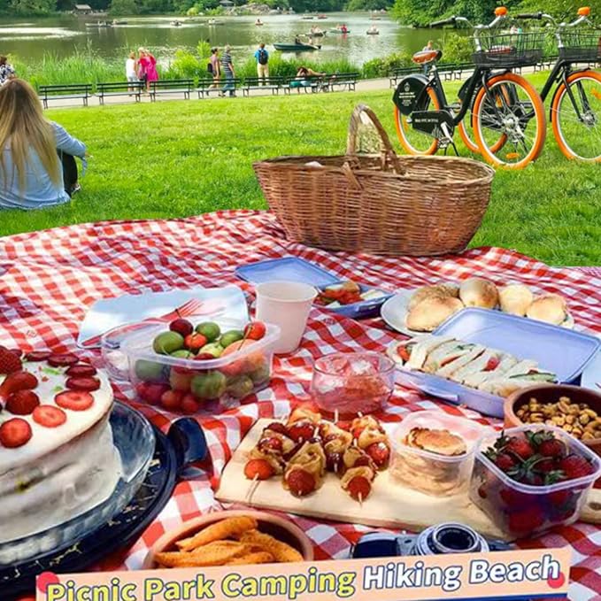 RUIBOLU Large Picnic Blankets,80x60in Beach Blanket Sandproof Beach Mat for 3-5 Adults Waterproof Quick Drying Outdoor Picnic Mat for Travel Camping Hiking(Red Plaids)