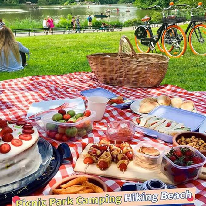 Large Beach Blanket Outdoor Picnic Blankets, Foldable Waterproof Sand Free beach Mat for Festival BBQ Park Grass Lawn Camping Hiking Travel Concerts,Suitable for 2-4 people (Classic Red Check,80x60in)