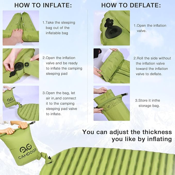 Inflating Sleeping Pads, Ultralight Sleeping Pad Insulated - Camping Mattress for Backpacking, Hiking with Bag, Compact Sleeping Mat for Camping