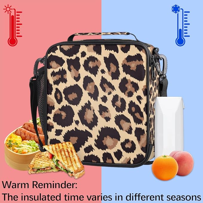 Pardick Leopard Lunch Box for Kids,Students Leopard Animal Skin Print Lunch Bag Tote with Adjustable Shoulder Strap,Insulated Thermal Girls Boys Lunchbox Cooler Bag for School Picnic Travel Outdoor